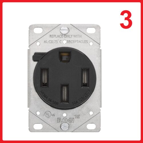 (3) Eaton Straight Blade Receptacle, 1 Outlet, Nema 14-50R, 50 A, 125/250V
